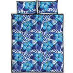 Blue Hibiscus Tropical Pattern Print Quilt Bed Set