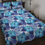 Blue Hibiscus Tropical Pattern Print Quilt Bed Set