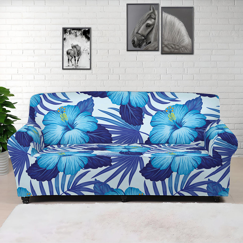 Blue Hibiscus Tropical Pattern Print Sofa Cover