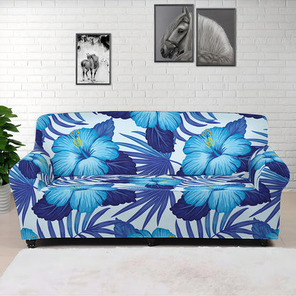 Blue Hibiscus Tropical Pattern Print Sofa Cover