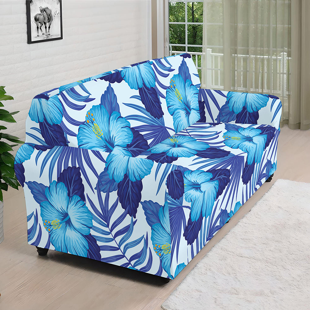 Blue Hibiscus Tropical Pattern Print Sofa Cover