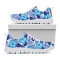 Blue Hibiscus Tropical Pattern Print White Running Shoes