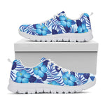 Blue Hibiscus Tropical Pattern Print White Sneakers