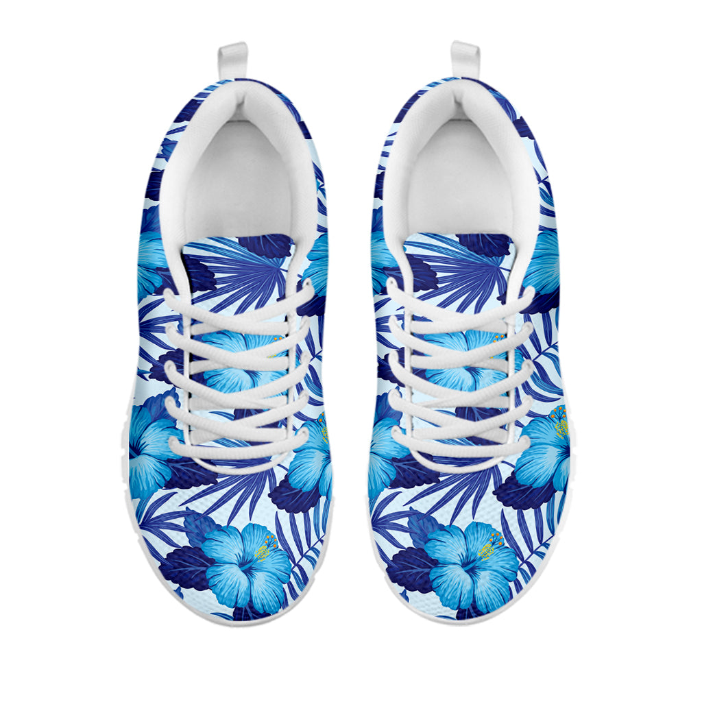 Blue Hibiscus Tropical Pattern Print White Sneakers