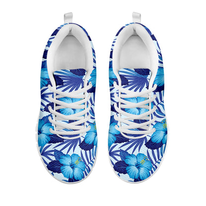 Blue Hibiscus Tropical Pattern Print White Sneakers