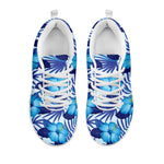 Blue Hibiscus Tropical Pattern Print White Sneakers