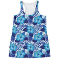 Blue Hibiscus Tropical Pattern Print Women's Racerback Tank Top