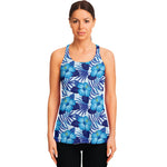 Blue Hibiscus Tropical Pattern Print Women's Racerback Tank Top