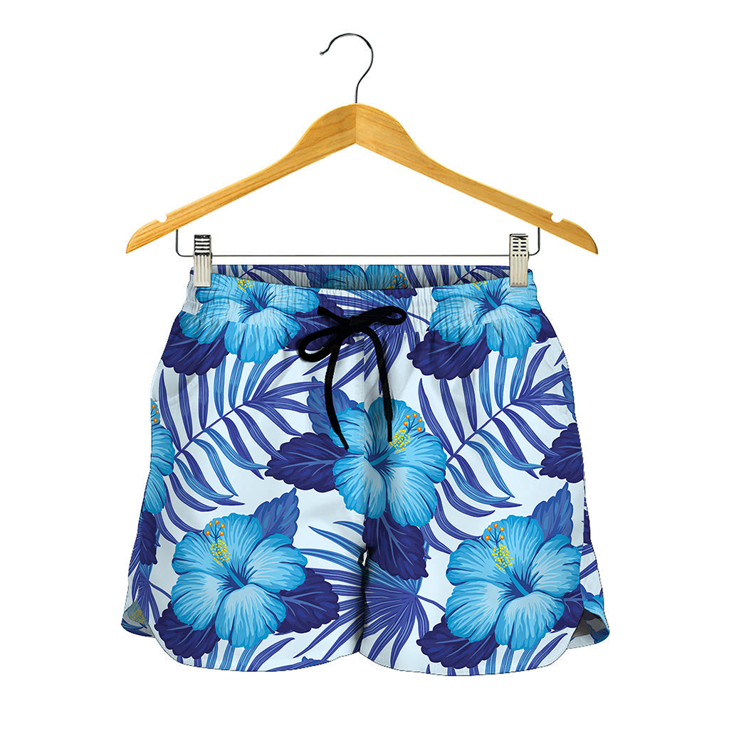 Blue Hibiscus Tropical Pattern Print Women's Shorts