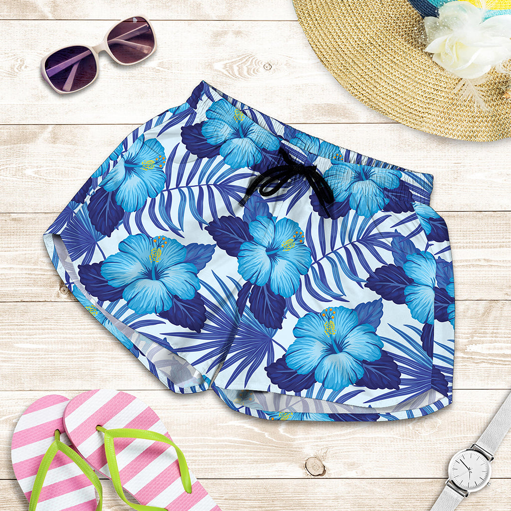 Blue Hibiscus Tropical Pattern Print Women's Shorts