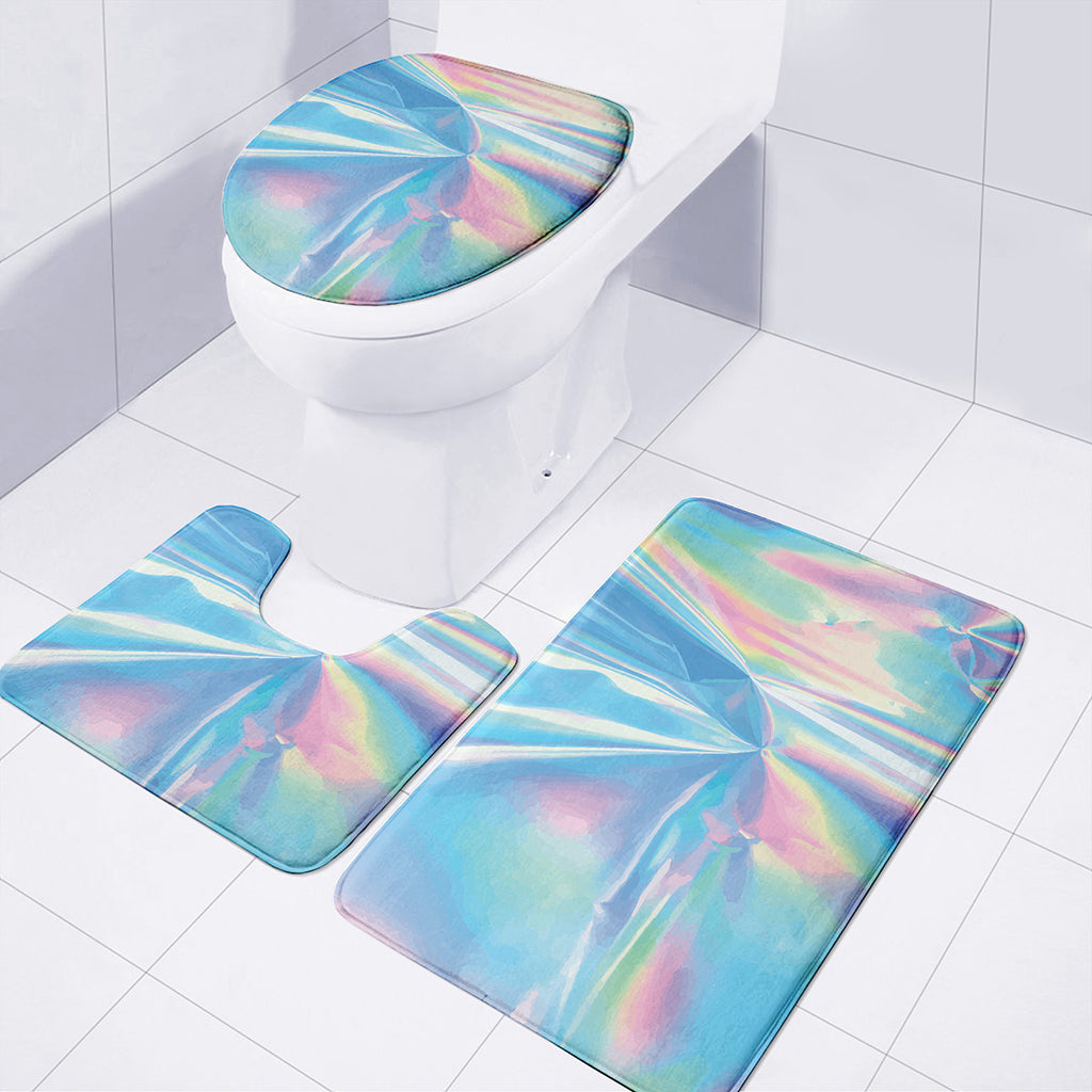 Blue Holographic Print 3 Piece Bath Mat Set