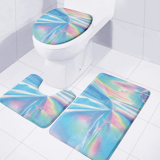 Blue Holographic Print 3 Piece Bath Mat Set