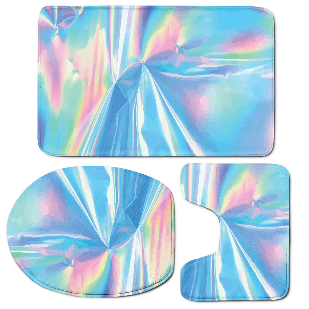 Blue Holographic Print 3 Piece Bath Mat Set