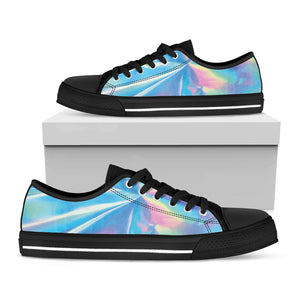 Blue Holographic Print Black Low Top Shoes