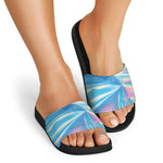 Blue Holographic Print Black Slide Sandals