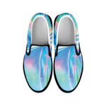 Blue Holographic Print Black Slip On Shoes