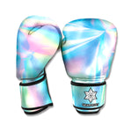 Blue Holographic Print Boxing Gloves