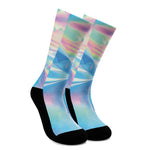 Blue Holographic Print Crew Socks