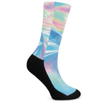 Blue Holographic Print Crew Socks