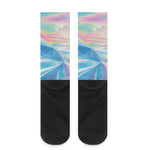 Blue Holographic Print Crew Socks