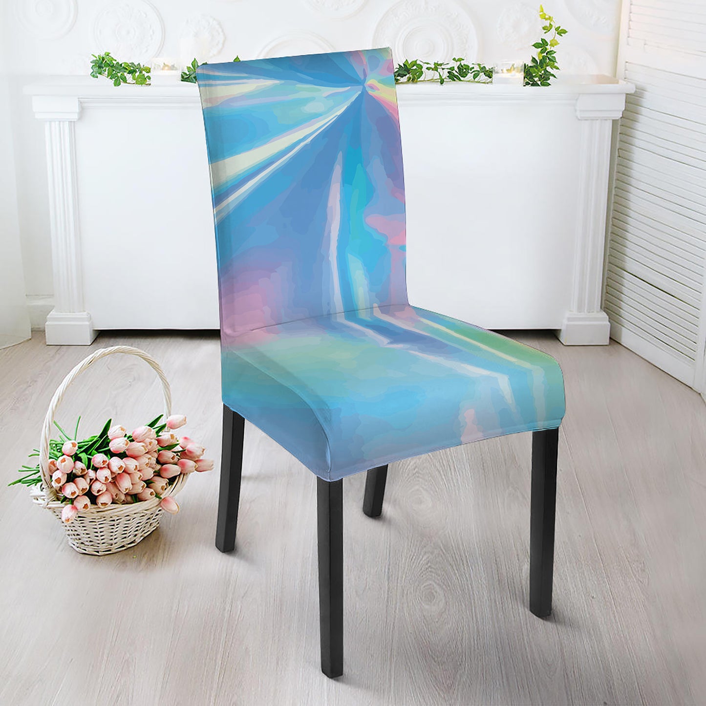 Blue Holographic Print Dining Chair Slipcover