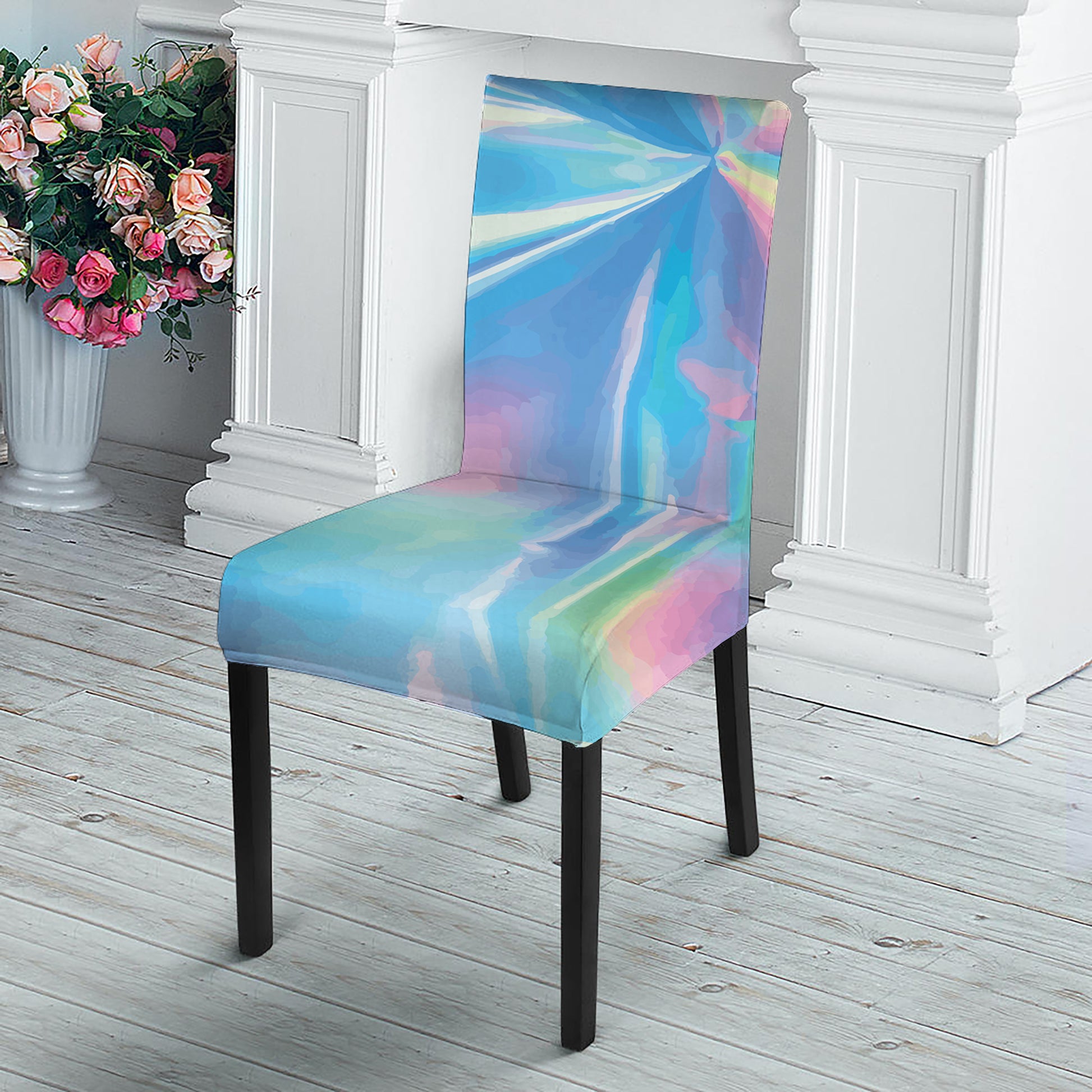 Blue Holographic Print Dining Chair Slipcover