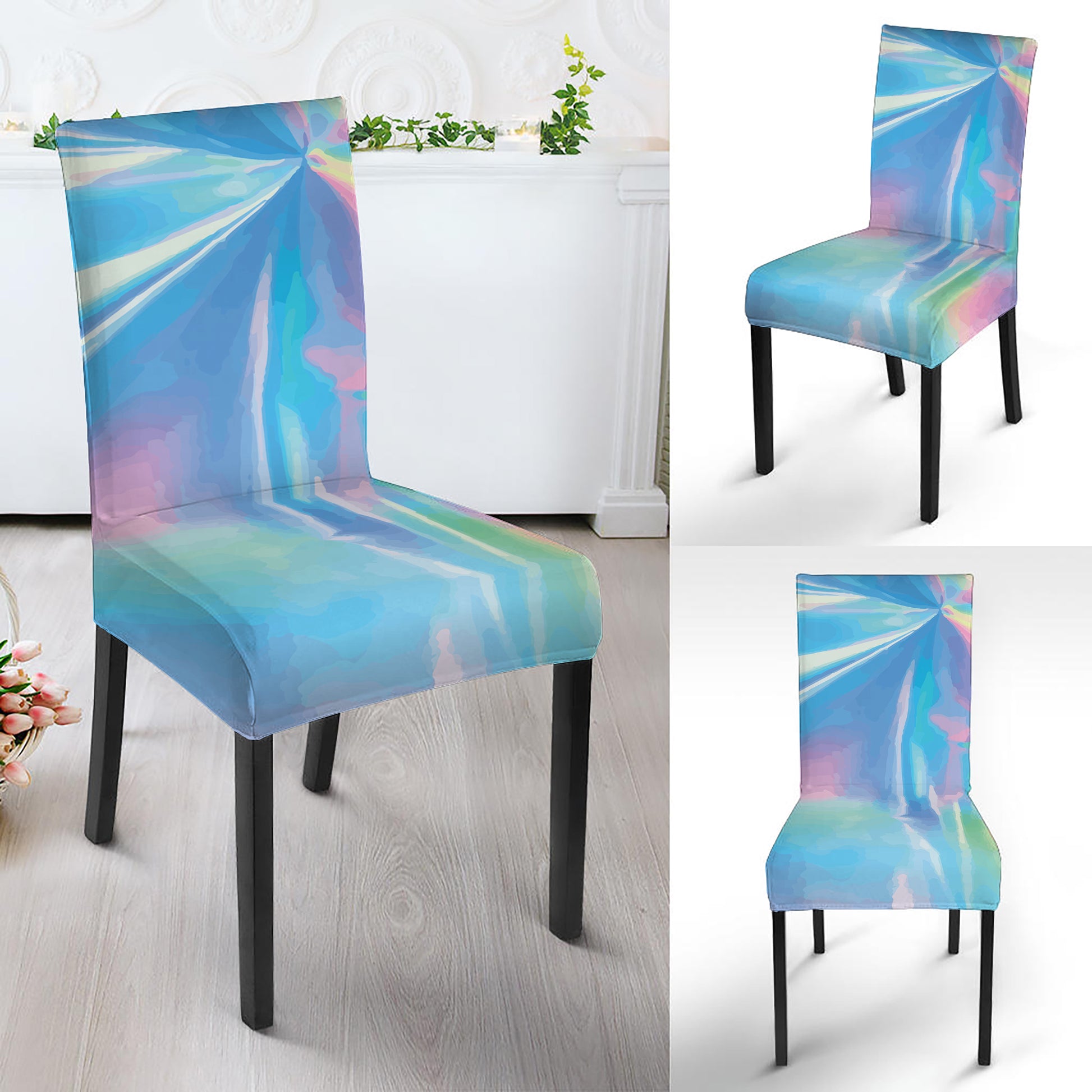 Blue Holographic Print Dining Chair Slipcover