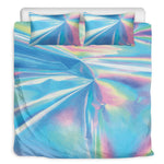 Blue Holographic Print Duvet Cover Bedding Set