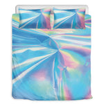 Blue Holographic Print Duvet Cover Bedding Set