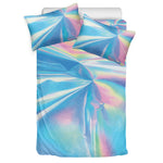 Blue Holographic Print Duvet Cover Bedding Set