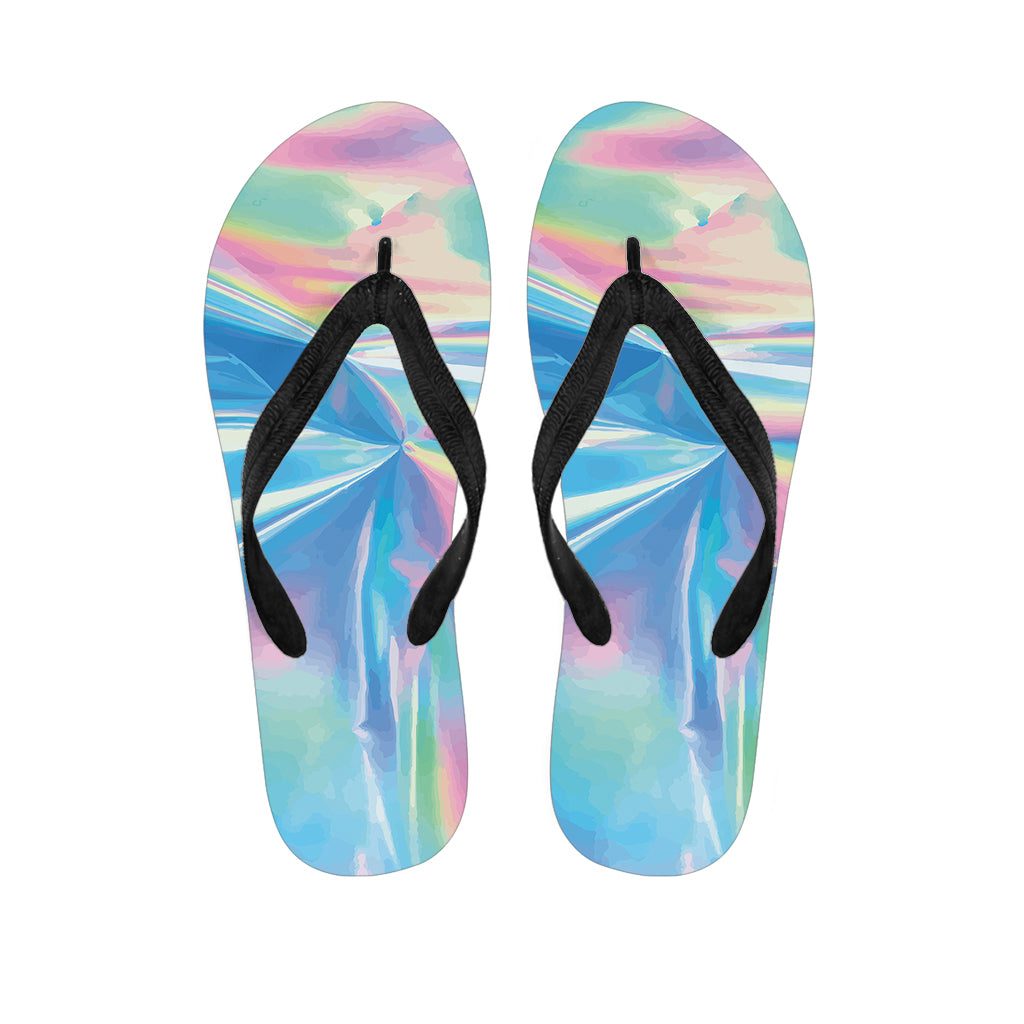 Blue Holographic Print Flip Flops