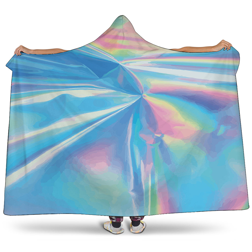 Blue Holographic Print Hooded Blanket