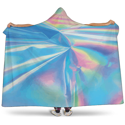 Blue Holographic Print Hooded Blanket