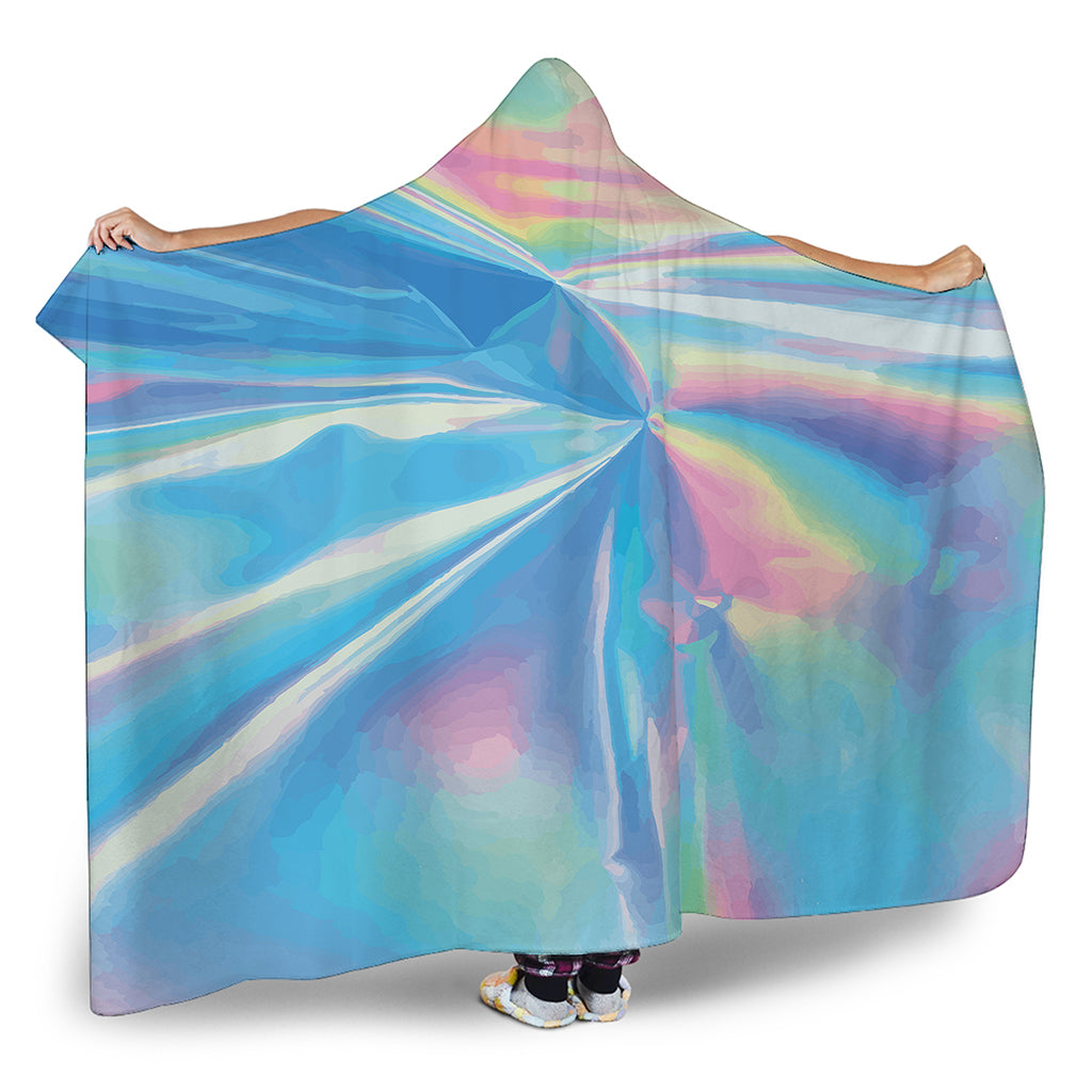 Blue Holographic Print Hooded Blanket