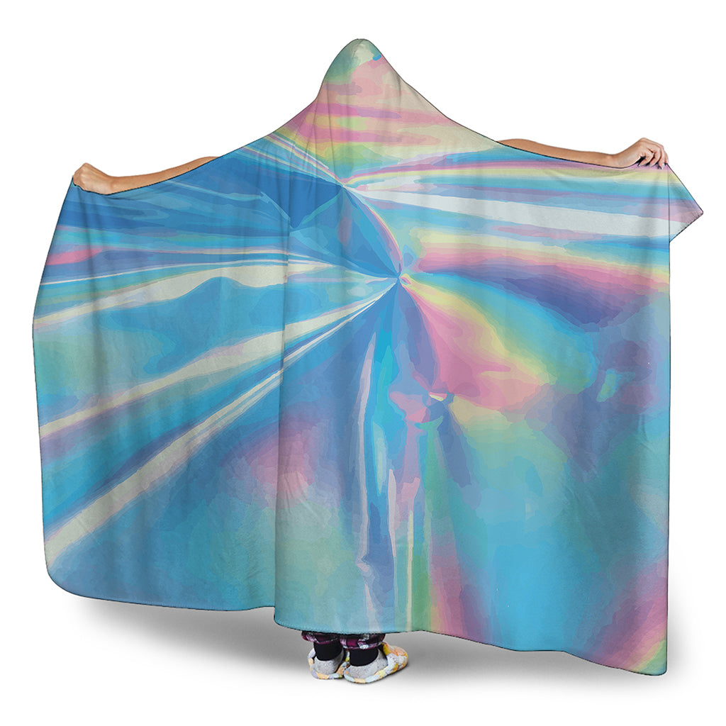 Blue Holographic Print Hooded Blanket