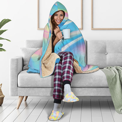 Blue Holographic Print Hooded Blanket