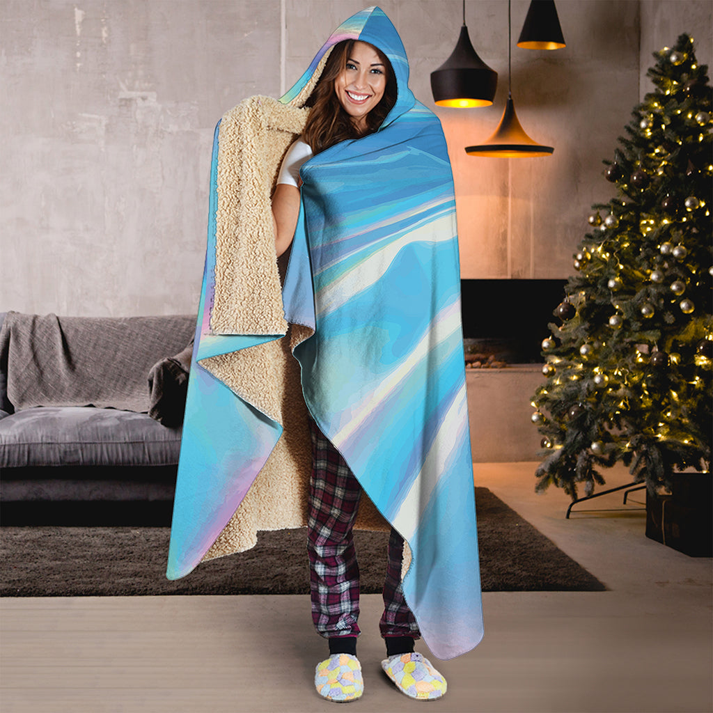 Blue Holographic Print Hooded Blanket