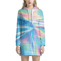 Blue Holographic Print Pullover Hoodie Dress