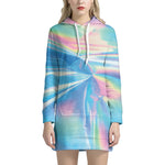 Blue Holographic Print Hoodie Dress