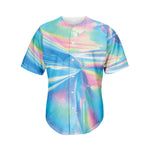 Blue Holographic Print Men's Baseball Jersey