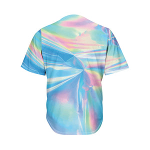 Blue Holographic Print Men's Baseball Jersey