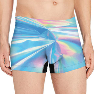 Blue Holographic Print Men's Boxer Briefs