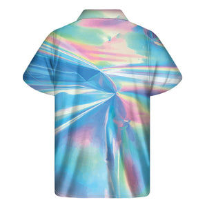 Blue Holographic Print Men's Short Sleeve Shirt