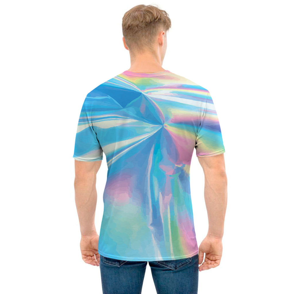 Blue Holographic Print Men's T-Shirt