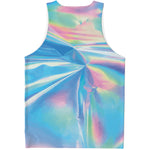 Blue Holographic Print Men's Tank Top