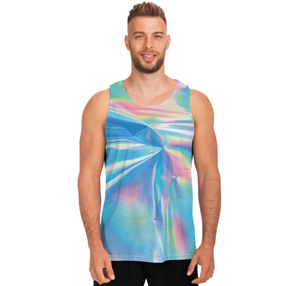 Blue Holographic Print Men's Tank Top
