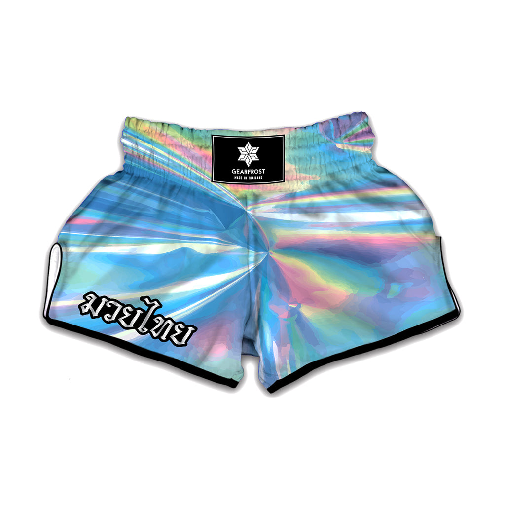 Blue Holographic Print Muay Thai Boxing Shorts