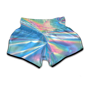 Blue Holographic Print Muay Thai Boxing Shorts