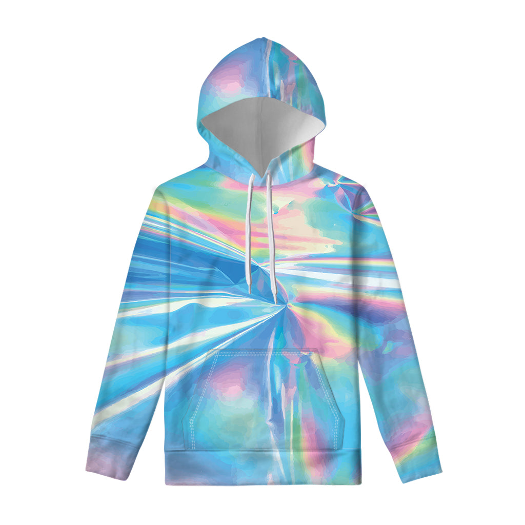 Blue Holographic Print Pullover Hoodie