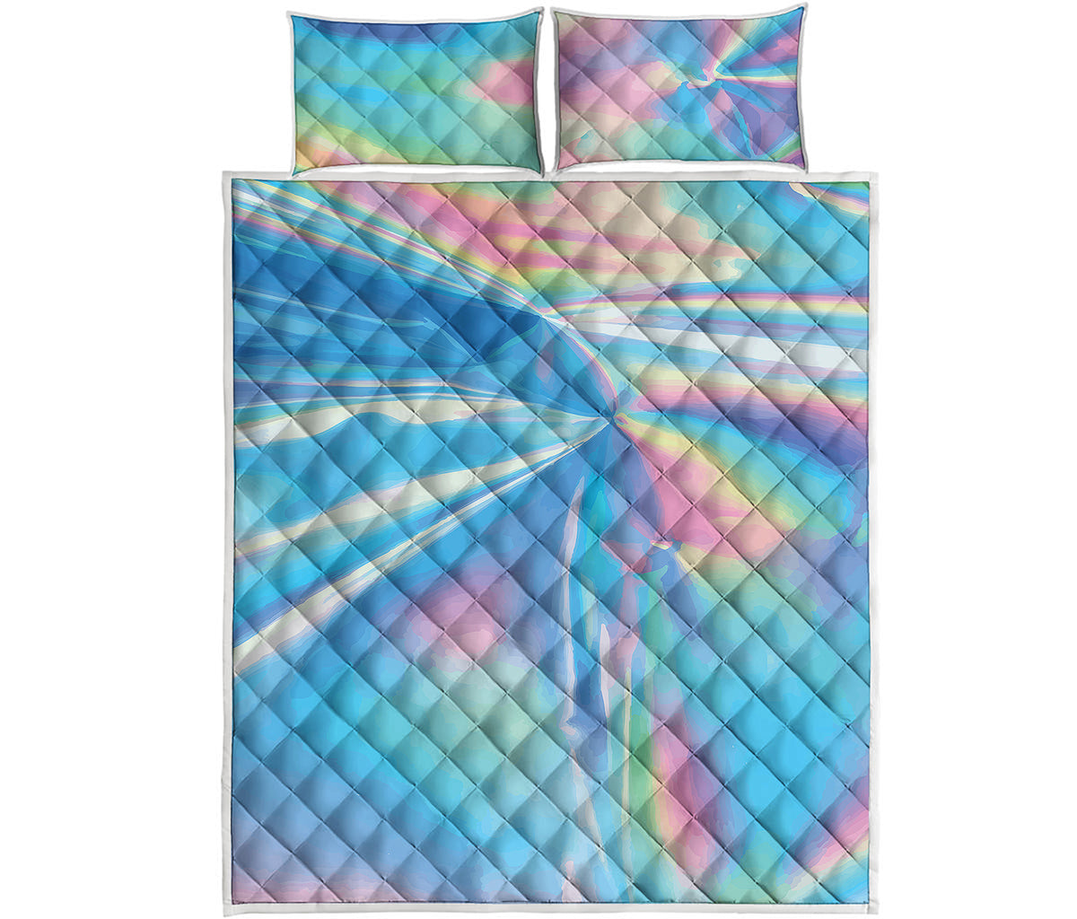 Blue Holographic Print Quilt Bed Set